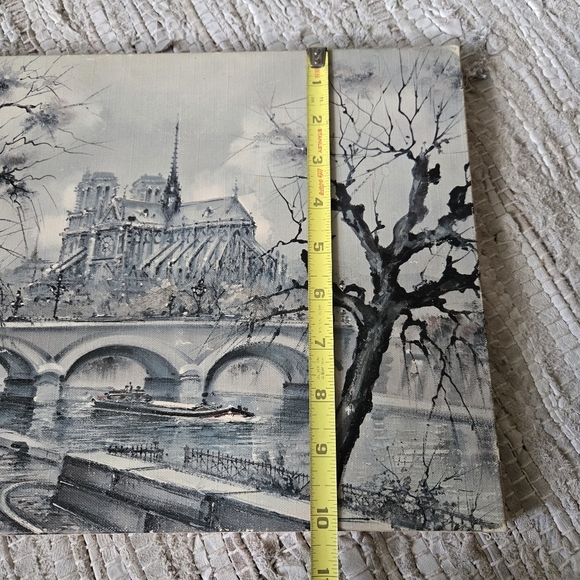 Original Vintage Art Oil Painting Canvas Notre Dame Paris Seine Spooky Halloween - Picture 6 of 7